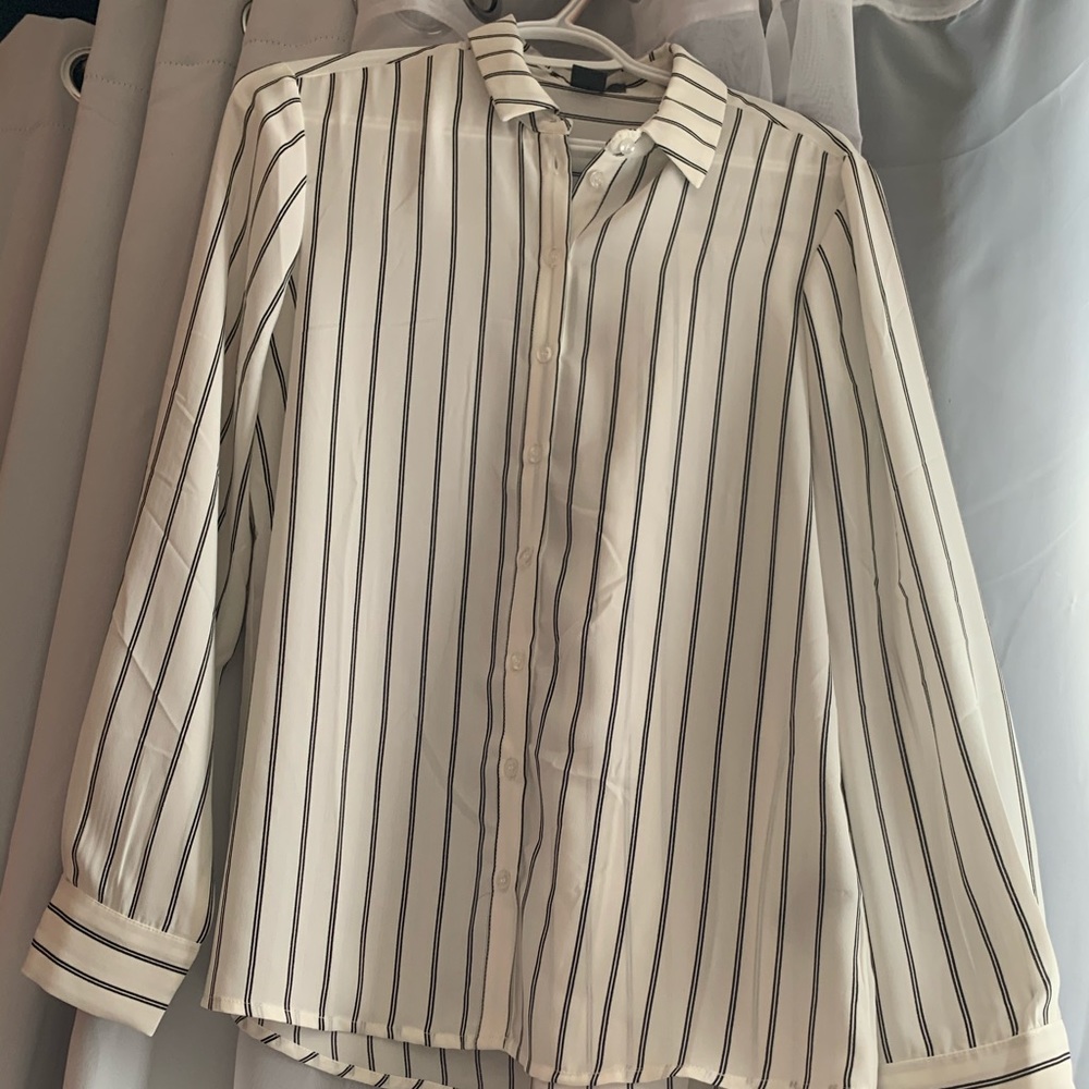 Sheer pinstripe button front blouse